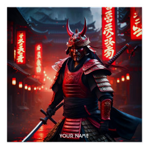 Fantasy Niedlich Vivid Samurai in Rot Poster