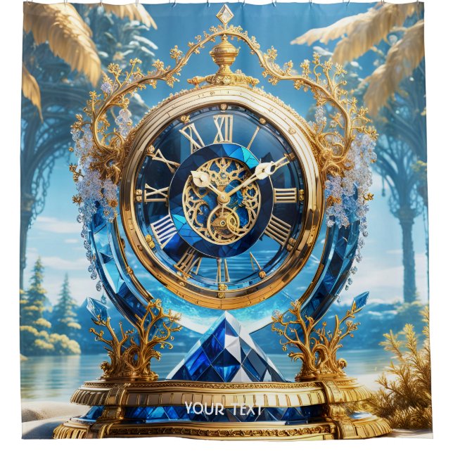 Fantasy Niedlich Vivid Sapphire Clock Sea Duschvorhang (Vorderseite)