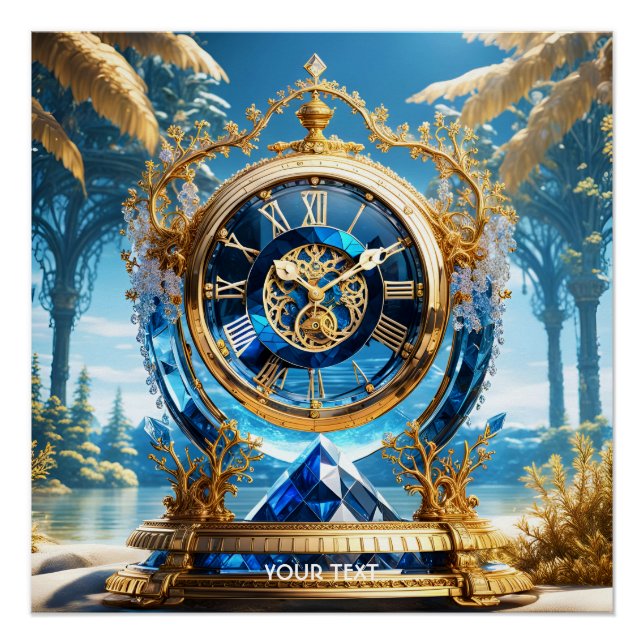 Fantasy Niedlich Vivid Sapphire Clock Sea Poster (Vorderseite)