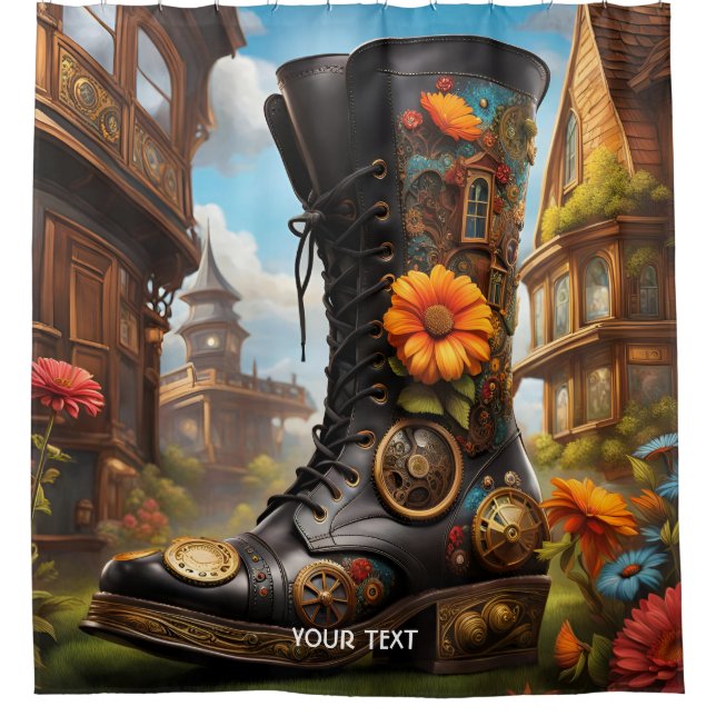 Fantasy Niedlich Vivid Steampunk Boot House. Perfe Duschvorhang (Vorderseite)