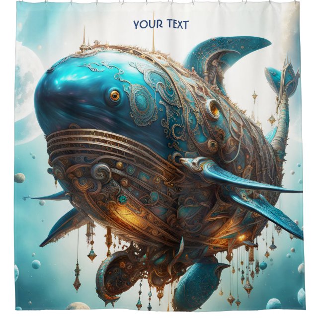 Fantasy Niedlich Vivid Steampunk Whale Sea Duschvorhang (Vorderseite)