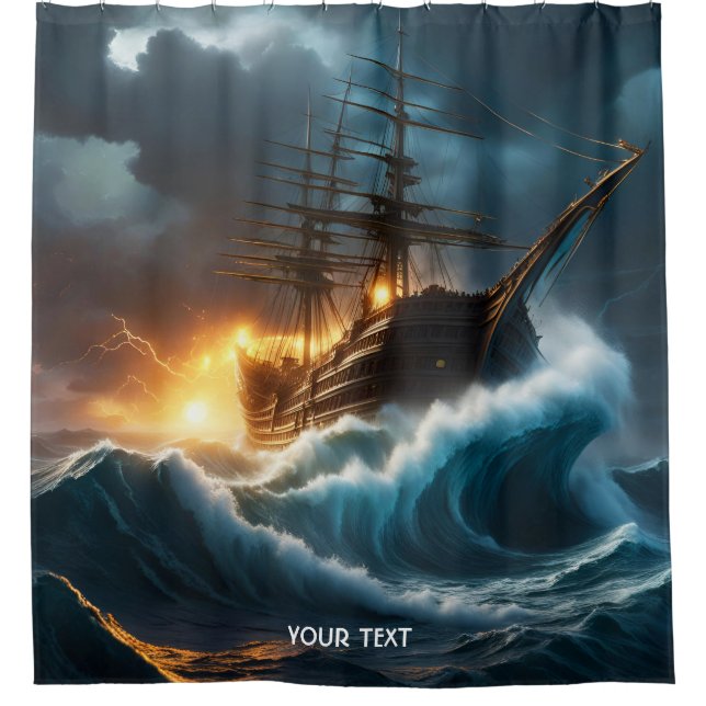 Fantasy Niedlich Vivid Storm Sea Ship Duschvorhang (Vorderseite)