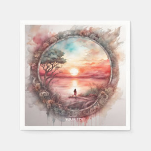Fantasy Niedlich Vivid Sunset Watercolor Girl Serviette