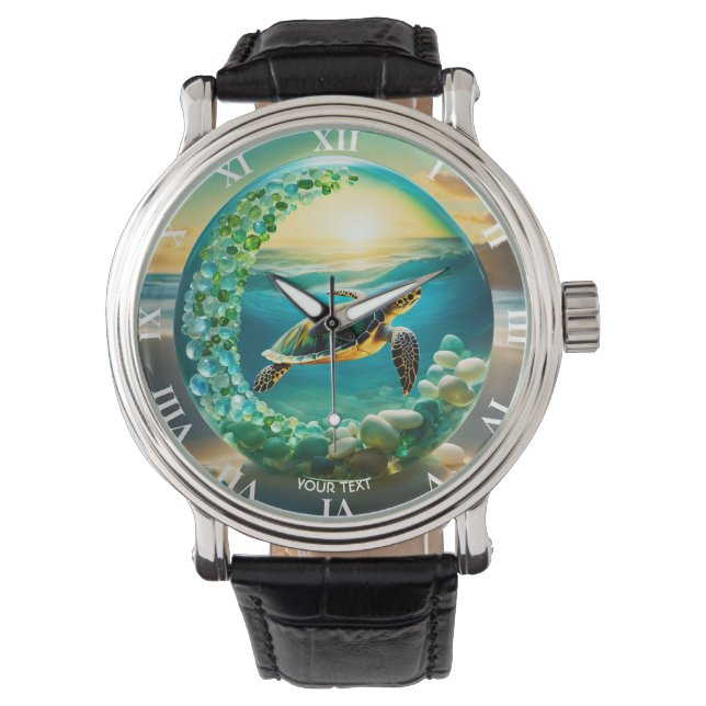 Fantasy Niedlich Vivid Turtle Sea Waves Armbanduhr (Vorderseite)