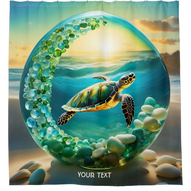 Fantasy Niedlich Vivid Turtle Sea Waves Duschvorhang (Vorderseite)