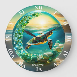 Fantasy Niedlich Vivid Turtle Sea Waves Große Wanduhr