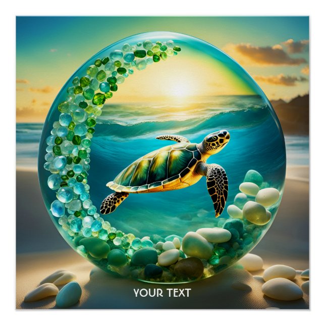 Fantasy Niedlich Vivid Turtle Sea Waves Poster (Vorderseite)