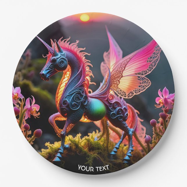 Fantasy Niedlich Vivid Unicorn Filigree Lace Pappteller (Vorderseite)