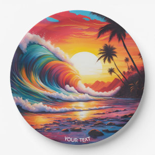 Fantasy Niedlich Vivid Waves Beach Sunset Pappteller