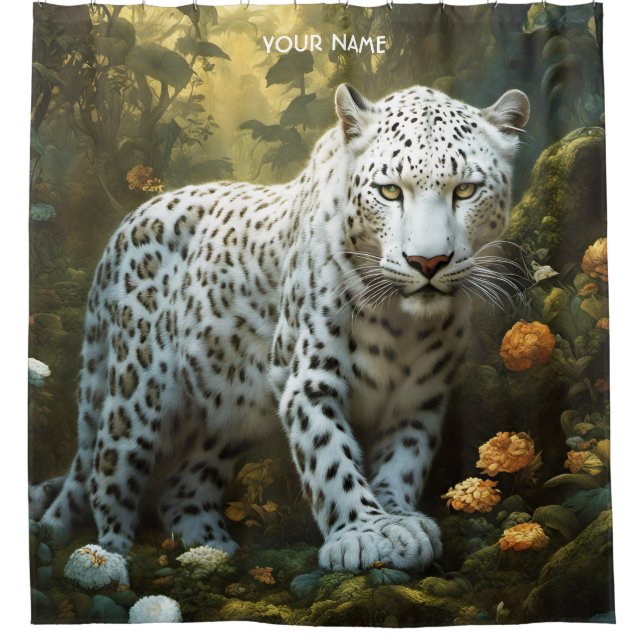 Fantasy Niedlich Vivid White Leopard Portrait Duschvorhang (Vorderseite)