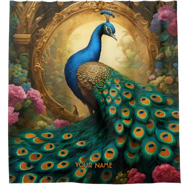 Fantasy Niedlich Vivix Romantic Peacock Portrait Duschvorhang (Vorderseite)