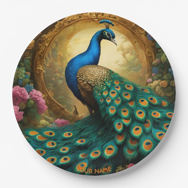 Fantasy Niedlich Vivix Romantic Peacock Portrait Pappteller (Vorderseite)