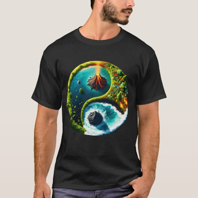Fantasy Niedlich Volcano Yin Yang T-Shirt (Vorderseite)