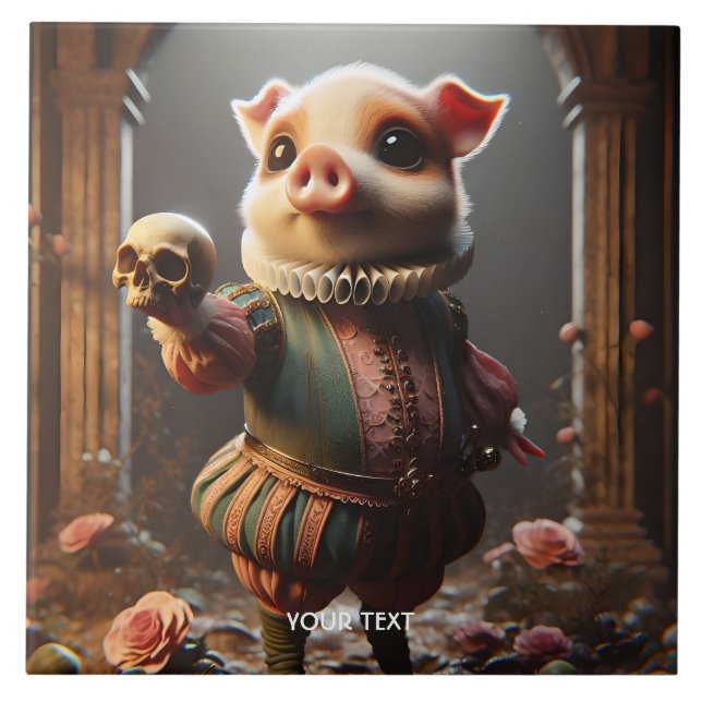 Fantasy Niedlich Wacky Head Pig Fliese (Vorderseite)