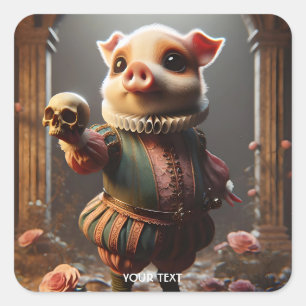 Fantasy Niedlich Wacky Head Pig Quadratischer Aufkleber