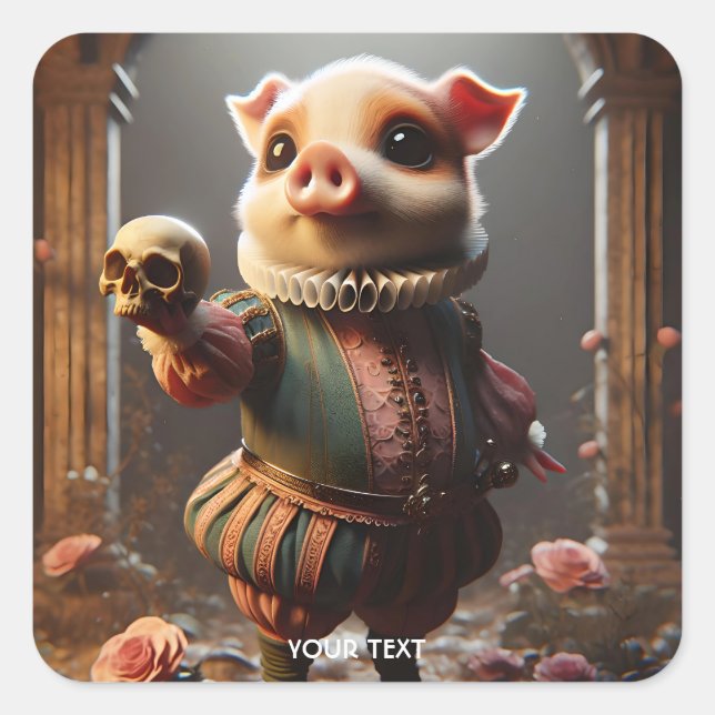 Fantasy Niedlich Wacky Head Pig Quadratischer Aufkleber (Vorderseite)