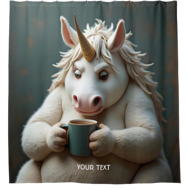 Fantasy Niedlich Wacky Unicorn Kaffee Duschvorhang (Vorderseite)
