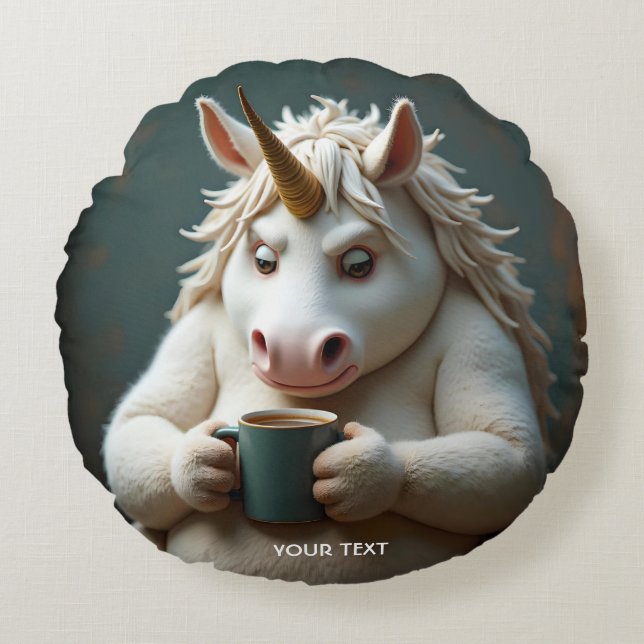 Fantasy Niedlich Wacky Unicorn Kaffee Rundes Kissen (Vorderseite)