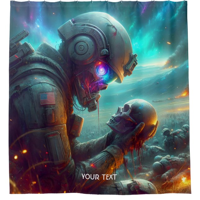 Fantasy Niedlich Warrior Space Mourning Duschvorhang (Vorderseite)