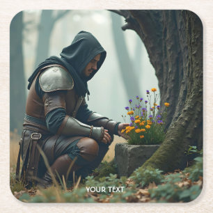 Fantasy Niedlich Warrior Wilde Blume Rechteckiger Pappuntersetzer