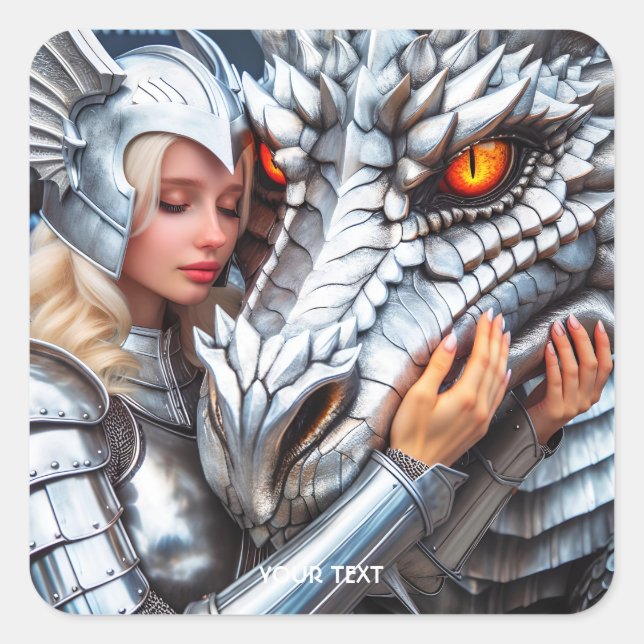 Fantasy Niedlich Warriordrache Quadratischer Aufkleber (Vorderseite)