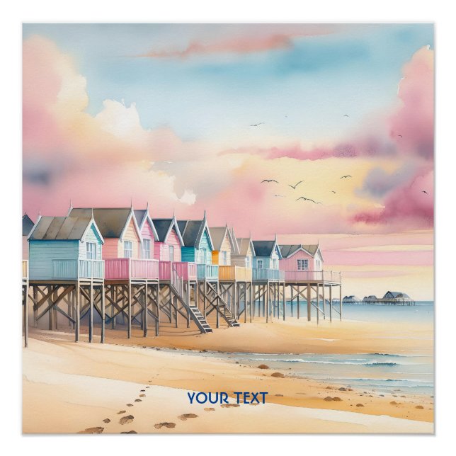 Fantasy Niedlich Watercolor Beach Huts Poster (Vorderseite)