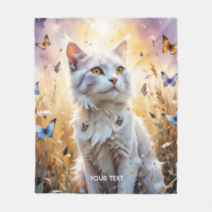 Fantasy Niedlich Weiße Katzen Schmetterlinge Fleecedecke