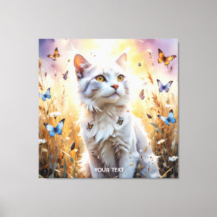 Fantasy Niedlich Weiße Katzen Schmetterlinge Leinwanddruck