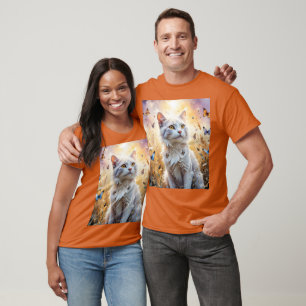 Fantasy Niedlich Weiße Katzen Schmetterlinge T-Shirt