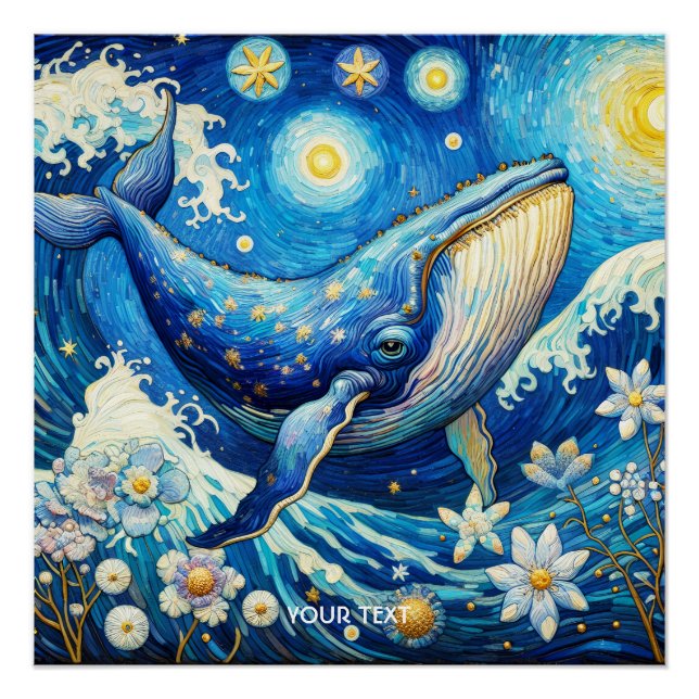 Fantasy Niedlich Whale Stars Sea Poster (Vorderseite)