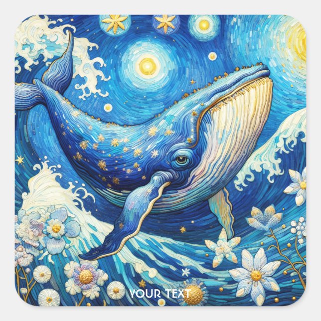 Fantasy Niedlich Whale Stars Sea Quadratischer Aufkleber (Vorderseite)