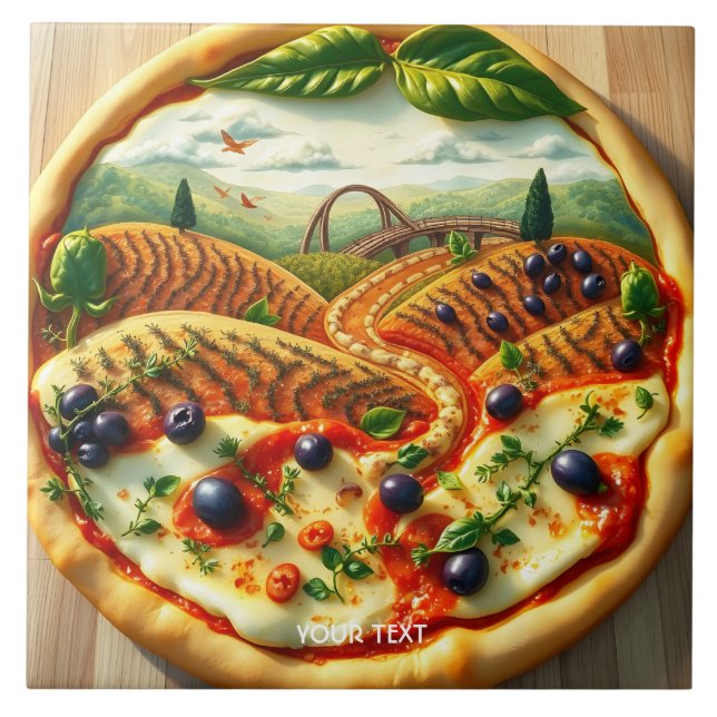 Fantasy Niedlich Whimsical Italienische Landschaft Fliese (Vorderseite)