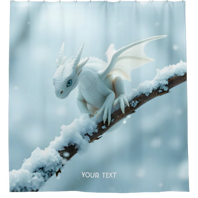 Fantasy Niedlich White Baby Dragon Duschvorhang (Vorderseite)