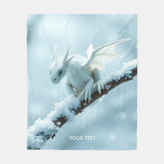 Fantasy Niedlich White Baby Dragon Fleecedecke (Vorderseite)