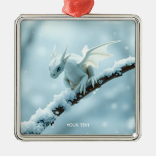 Fantasy Niedlich White Baby Dragon Ornament Aus Metall