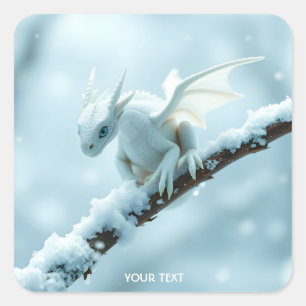 Fantasy Niedlich White Baby Dragon Quadratischer Aufkleber