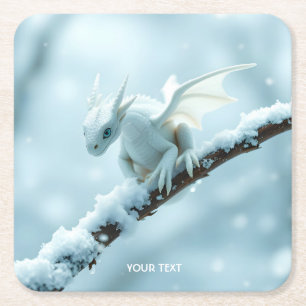 Fantasy Niedlich White Baby Dragon Rechteckiger Pappuntersetzer