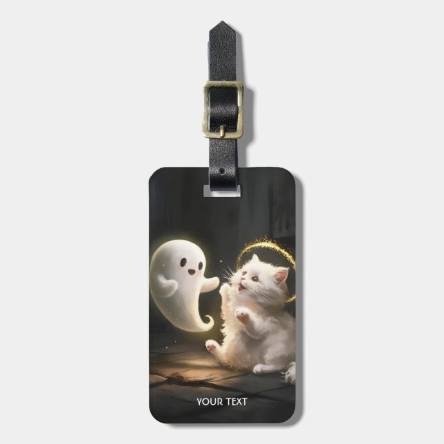 Fantasy Niedlich White Ghost Cat Gepäckanhänger (Vorderseite vertikal)