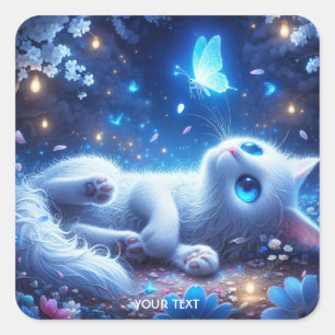 Fantasy Niedlich White Lay Fox Quadratischer Aufkleber