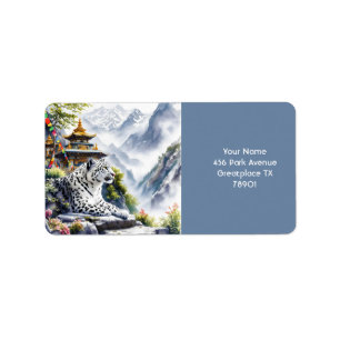 Fantasy Niedlich White Leopard Mountains Adressaufkleber