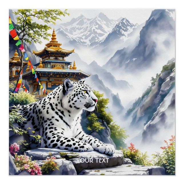 Fantasy Niedlich White Leopard Mountains Poster (Vorderseite)