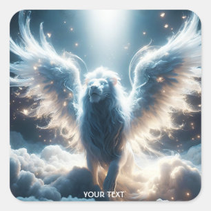 Fantasy Niedlich White Lion Heaven Quadratischer Aufkleber