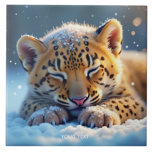 Fantasy Niedlich Winter Baby Leopard Fliese (Vorderseite)