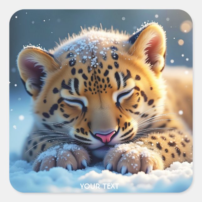 Fantasy Niedlich Winter Baby Leopard Quadratischer Aufkleber (Vorderseite)