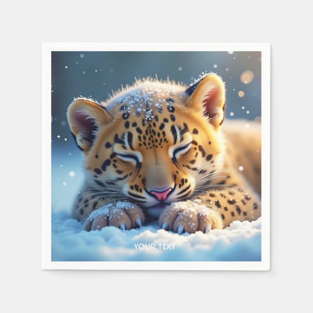 Fantasy Niedlich Winter Baby Leopard Serviette (Vorderseite)