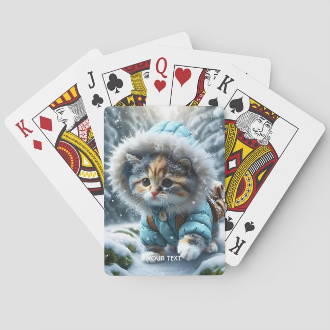 Fantasy Niedlich Winter Kitten Schnee Spielkarten (Rückseite)