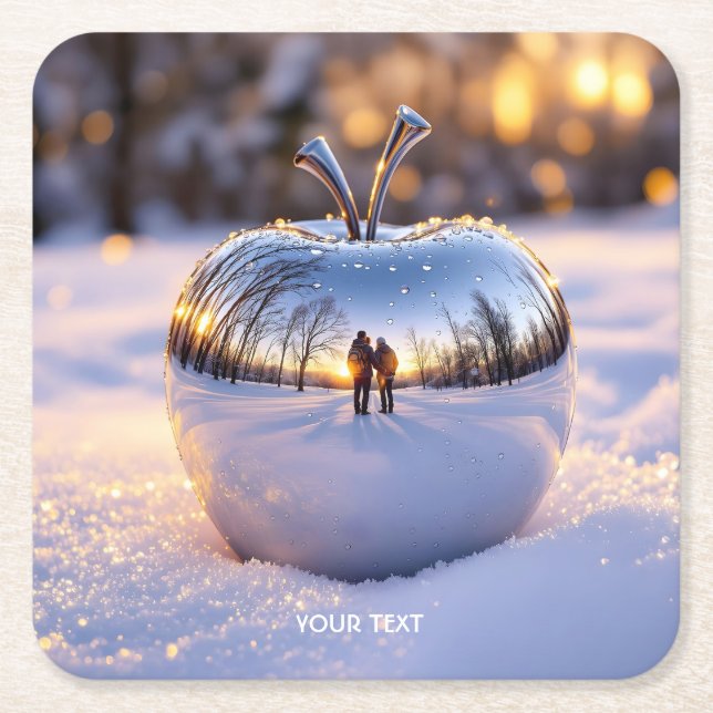 Fantasy Niedlich Winter Snow Apple Rechteckiger Pappuntersetzer (Vorderseite)