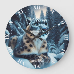 Fantasy Niedlich Winter Snow Leopard Große Wanduhr