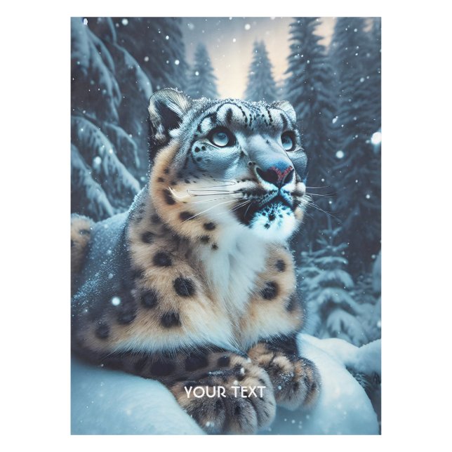 Fantasy Niedlich Winter Snow Leopard Tischdecke (Vorderseite)