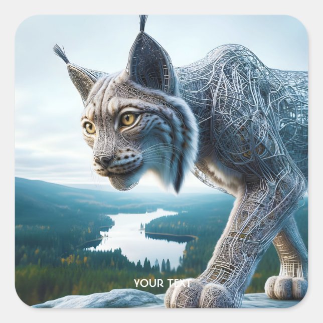 Fantasy Niedlich Wired Lynx Forest Quadratischer Aufkleber (Vorderseite)